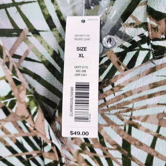 Womens Investments Tropical Leaf Print Blouse Shirt Button Up Roll Tab Sleeve XL - Picture 7 of 12